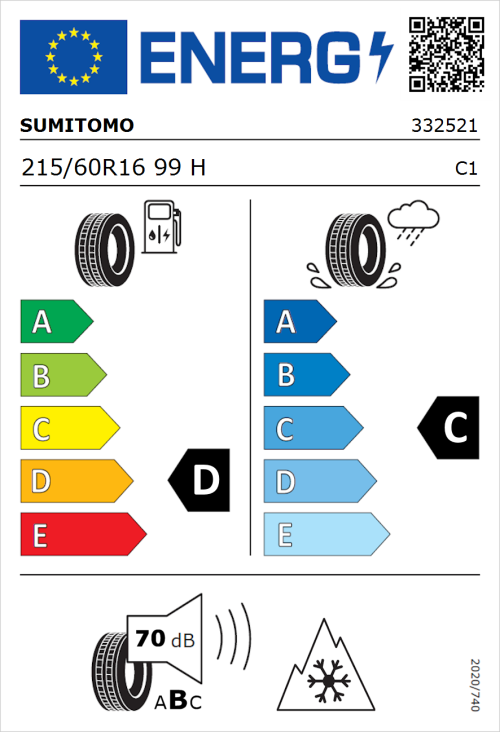 Tyre Label for Sumitomo WT200 215/60R16 99H