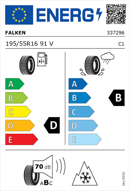 Tyre Label for Falken Euroall Season AS210 195/55R16 91V