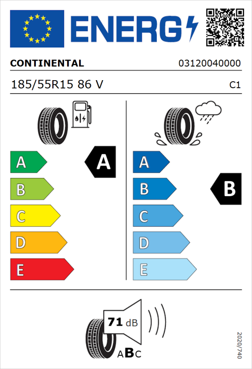 Tyre Label for Continental EcoContact 6 185/55R15 86V