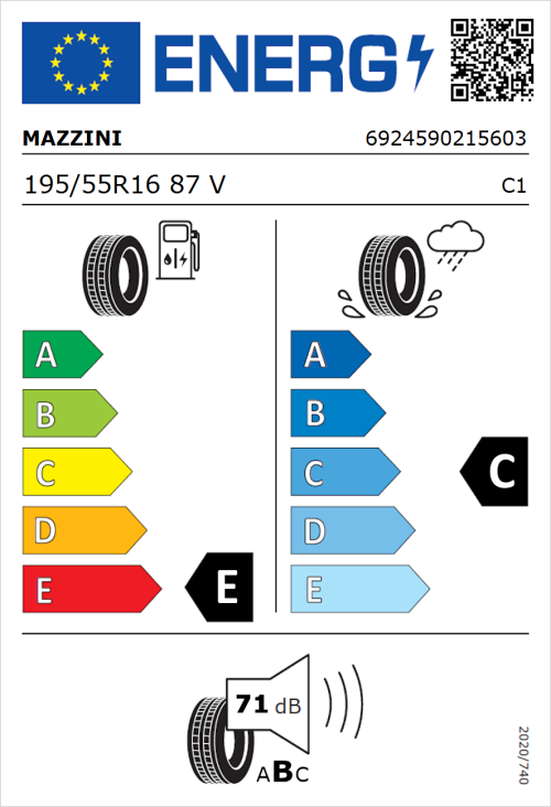 Tyre Label for Mazzini Supersport Chaser 195/55R16 87V