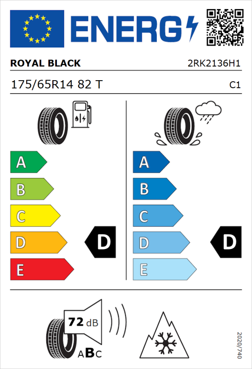 Tyre Label for Royal Black Winter 175/65R14 82T