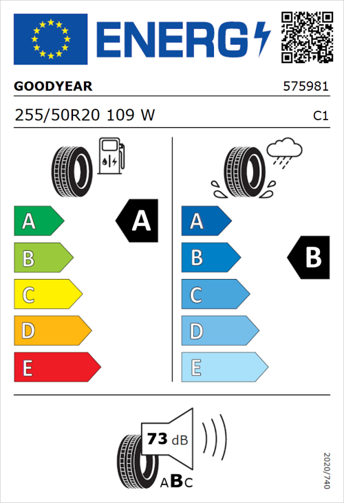 Tyre Label for Goodyear Eagle F1 Asymmetric SUV - SoundComfort 255/50R20 109W