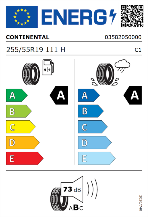 Tyre Label for Continental EcoContact 6 255/55R19 111H