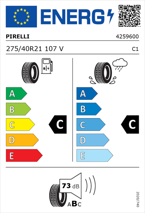 Tyre Label for Pirelli Scorpion Verde All Season 275/40R21 107V
