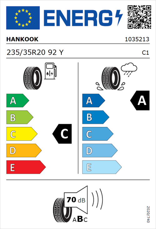 Tyre Label for Hankook Ventus Evo (K137) 235/35R20 92Y