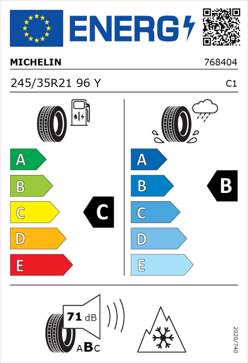 Tyre Label for Michelin CrossClimate 2 SUV 245/35R21 96Y