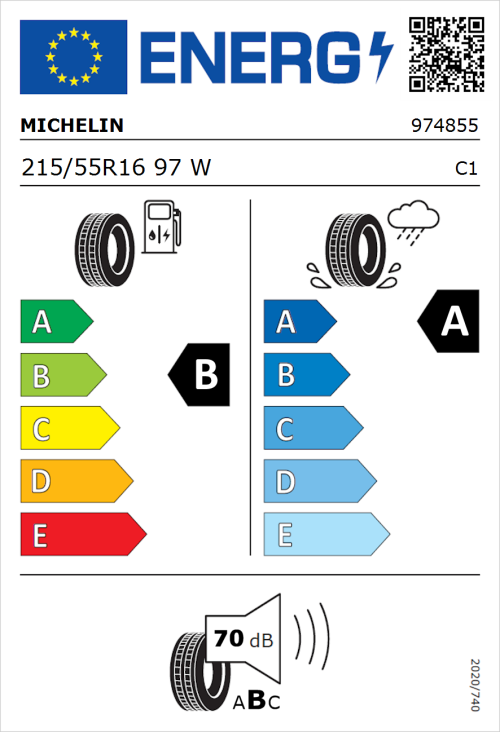 Tyre Label for Michelin Primacy 5 215/55R16 97W