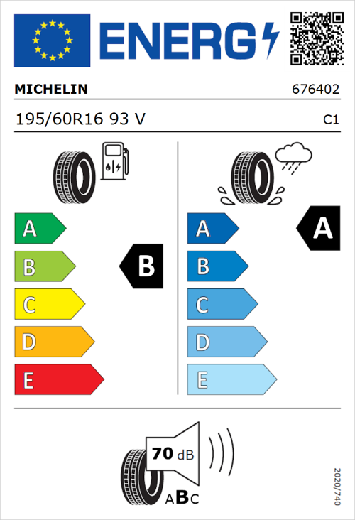 Tyre Label for Michelin Primacy 5 195/60R16 93V