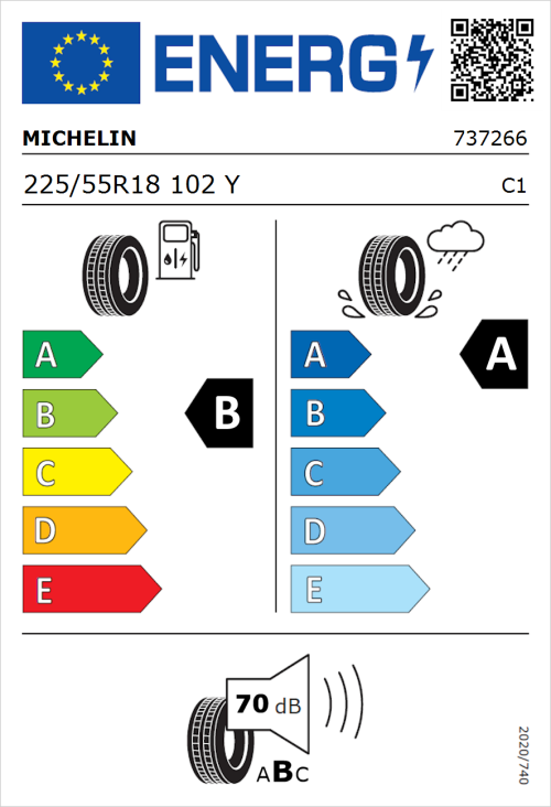 Tyre Label for Michelin Primacy 5 225/55R18 102Y
