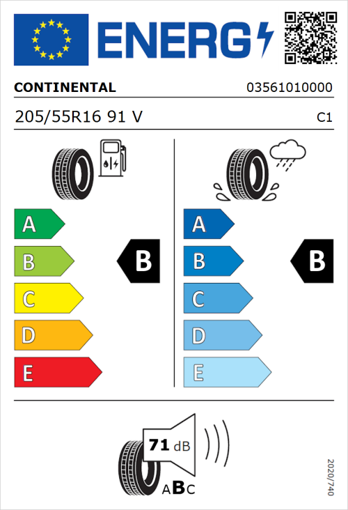 Tyre Label for Continental ContiEcoContact 5 205/55R16 91V