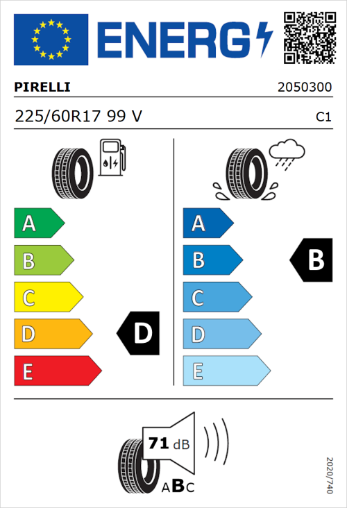 Tyre Label for Pirelli Cinturato P7 Run Flat 225/60R17 99V