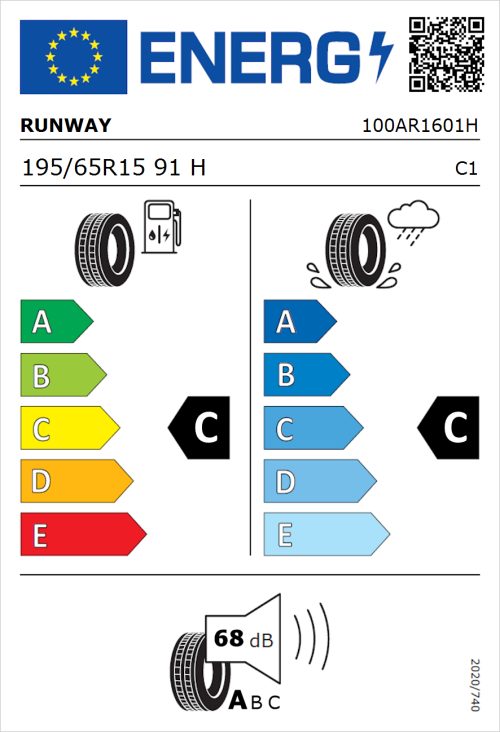 Tyre Label for Runway Enduro HP 195/65R15 91H
