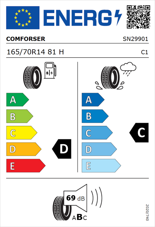 Tyre Label for Comforser CF610 165/70R14 81H